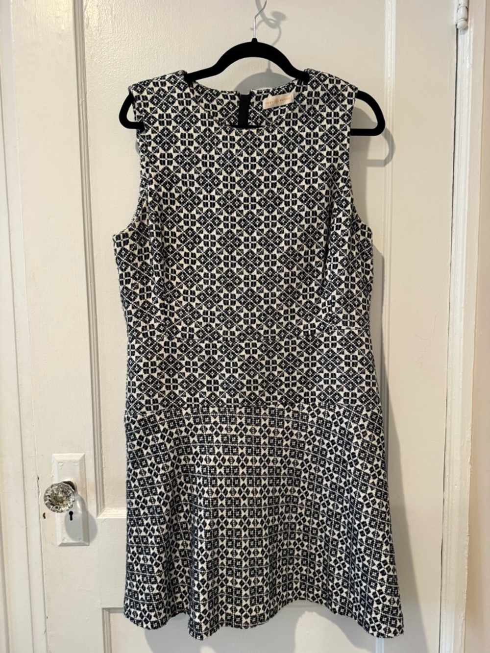 Tory Burch Woven Lined Sleeveless Blue and White Patterned A-Line Dress EUC Zip
